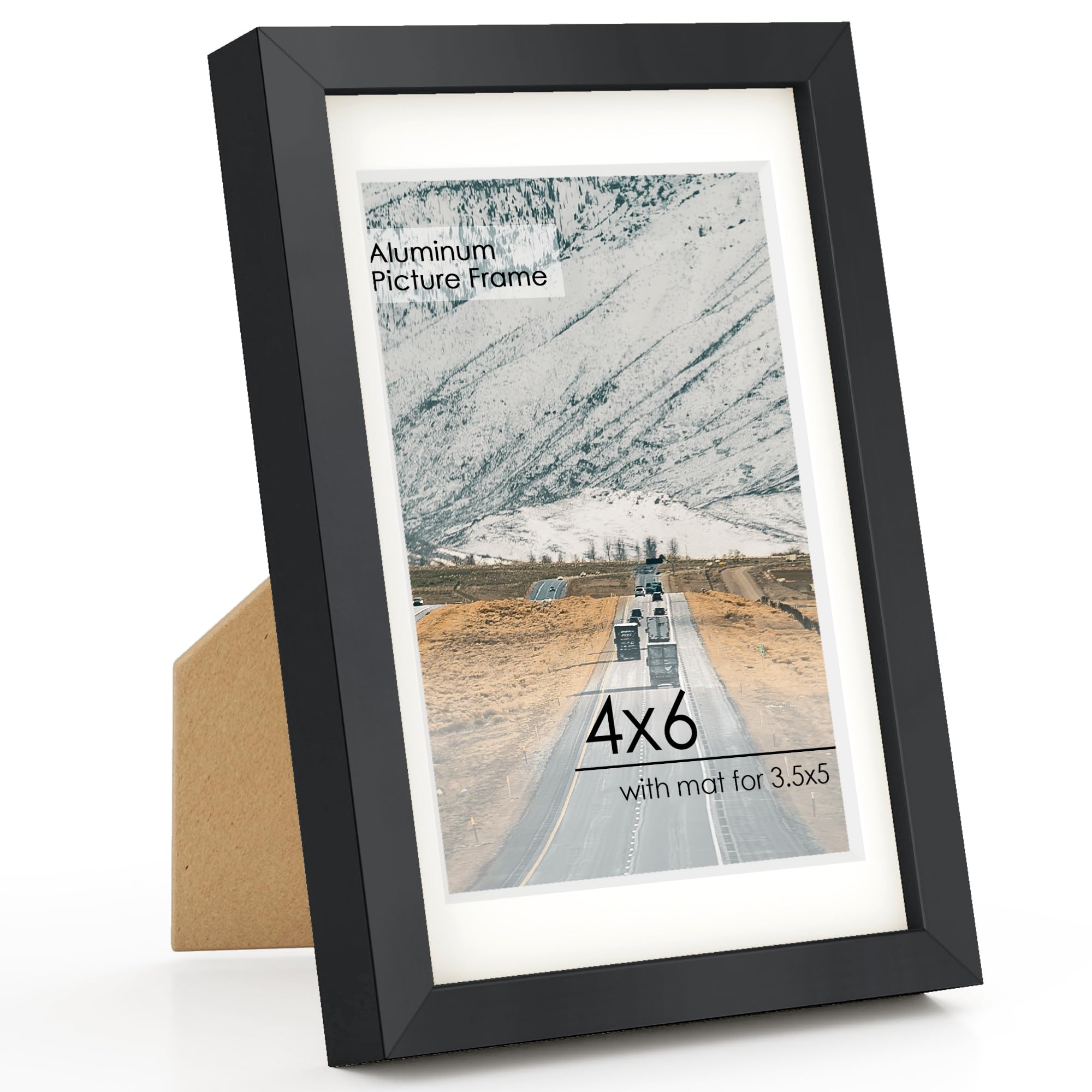 FLYJOE 4x6inch Picture Frame | Metal 4x6 Frame With Mat For 3.5x5 | 4 x 6 Aluminum Photo Frame | Plexiglass And Hanging Hardware Included | 4 By 6 Picture Frame | Black โ image 1