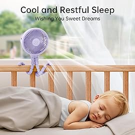 GUSGU Stroller Fan Clip on for Baby, Flexible Tripod & Rechargeable Battery, Small Personal Fan, Mini Portable Fan for Travel, Handheld, Car (Purple)