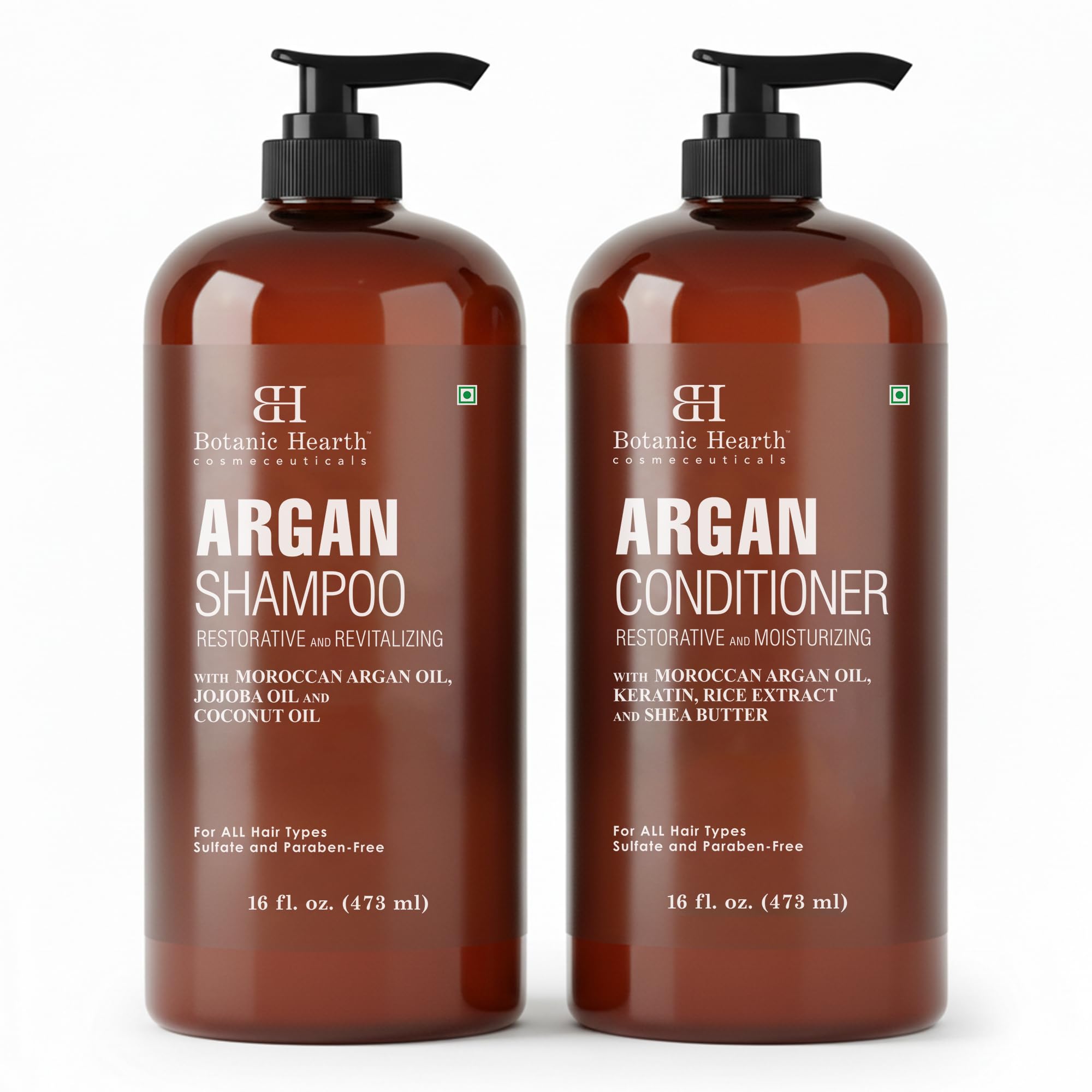 Argan Oil Shampoo and Conditioner Set - with Keratin, Restorative & Moisturising - Sulphate & Paraben Free - for All Hair Types and Colour Treated Hair, Men and Women - 470ml x 2