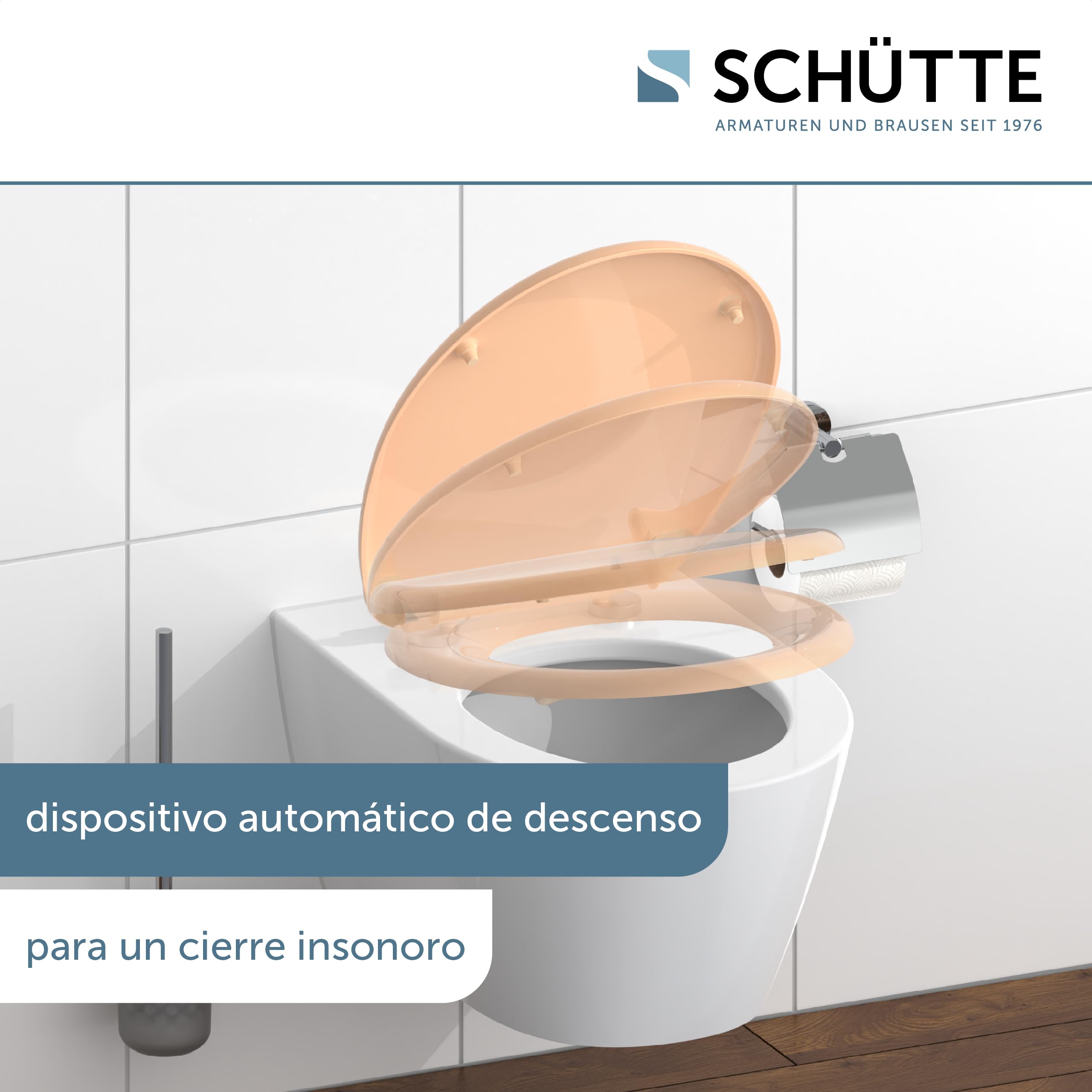 SCHÜTTE Asiento de inodoro de duroplast, color beige, con dispositivo automático de descenso y cierre rápido para una fácil limpieza, carga máxima del asiento de inodoro 150 kg, color beige 82305