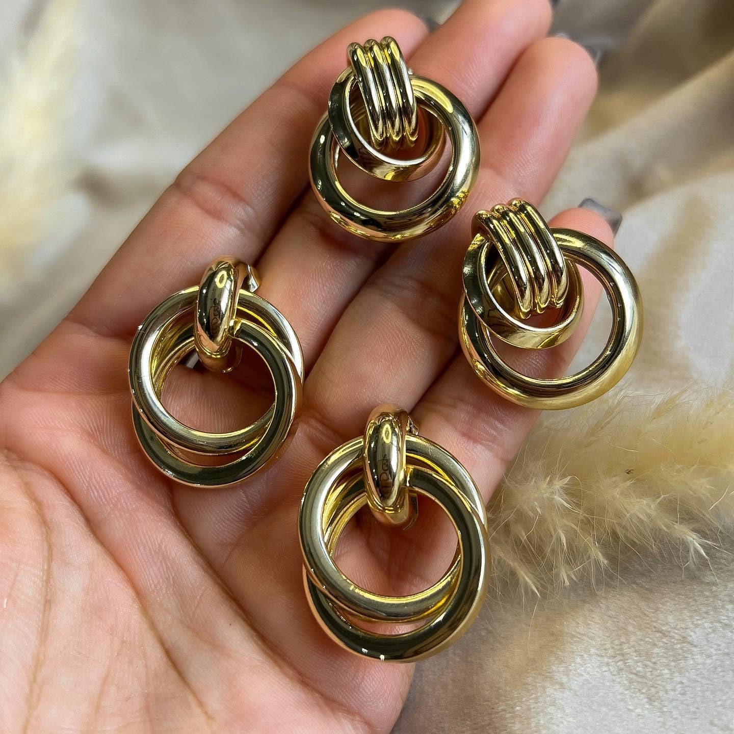 Women's Two-Tone Stainless Steel Huggie Hoop Earrings with Gold Winding Dangle Element