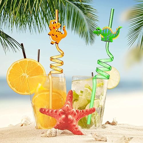 Miniatura 5 de ULIFEMALL Pajitas reutilizables de plástico de dinosaurio, safari, selva, dinosaurio, decoración para fiestas de cumpleaños o fiestas, paquete de 6