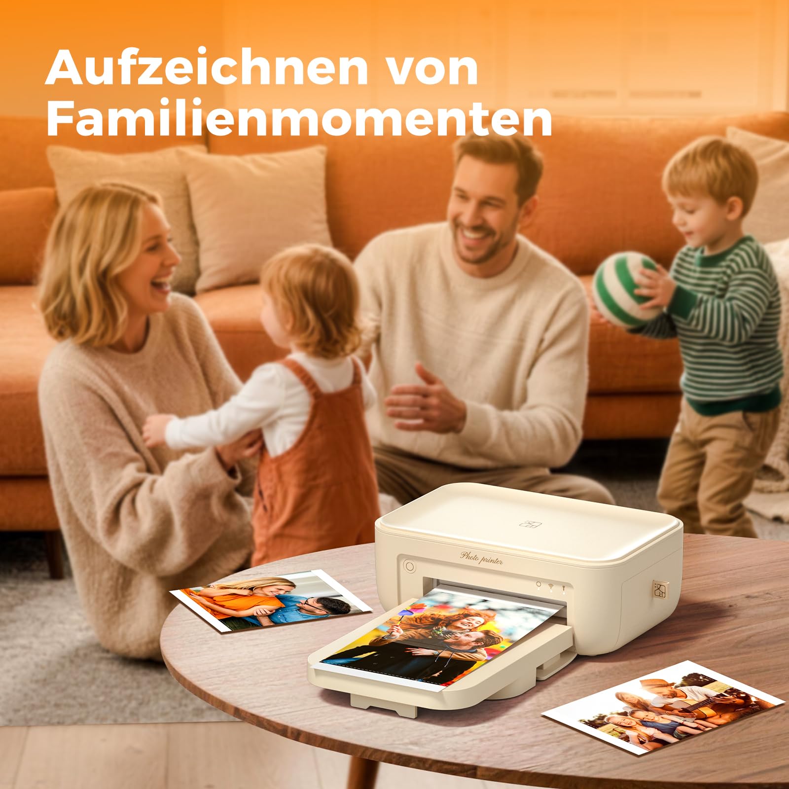 Desktop-Fotodrucker, 10 x 15 cm, mit 108 Blatt Fotopapier und 2 Farbband | Sofortbilddrucker für iPhone, Smartphone, Thermosublimation, WLAN-Verbindung, Heimgebrauch, Beige