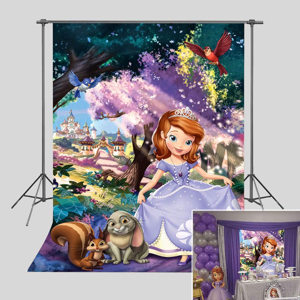 Amazon Com Princess Sofia Photography Backdrop Happy 1st Birthday Party Decorations For Baby Girl Vinyl Fairy Tale Forest Baby Shower Photo Background 3x5ft Photo Booth Studio Props Cake Table Electronics
