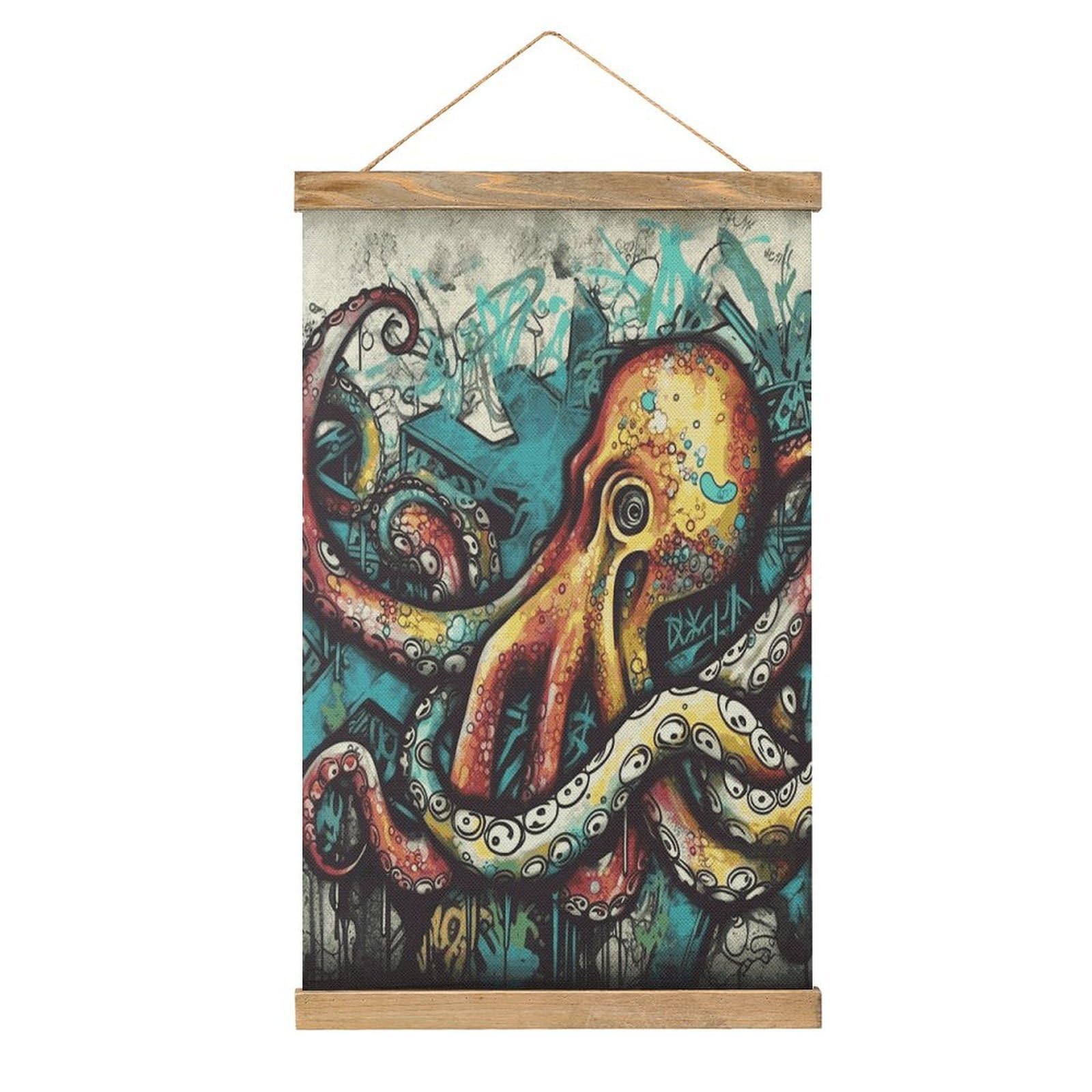 FekiLoot Color Graffiti Octopus Wall Art Poster Hanger Frame Linen Wall Art Decor Vintage Hanging Poster Hanging Wall Decor Rustic Retro Wall Art Print for Living Room Decor 20.4 X 13.1Inches