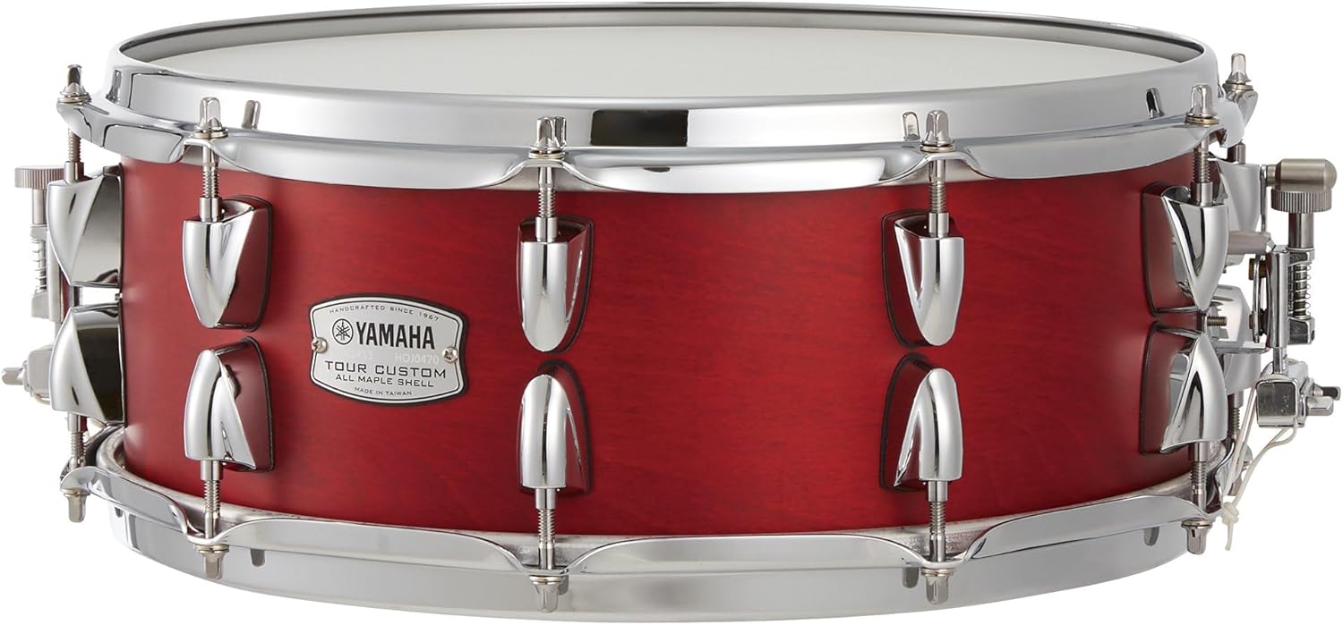 The Yamaha Tour Custom 14" x 5.5" Snare Drum with 6-ply 100% Maple Shell in Candy Apple Satin, All-Purpose Snare For the Serious and Working Drummer