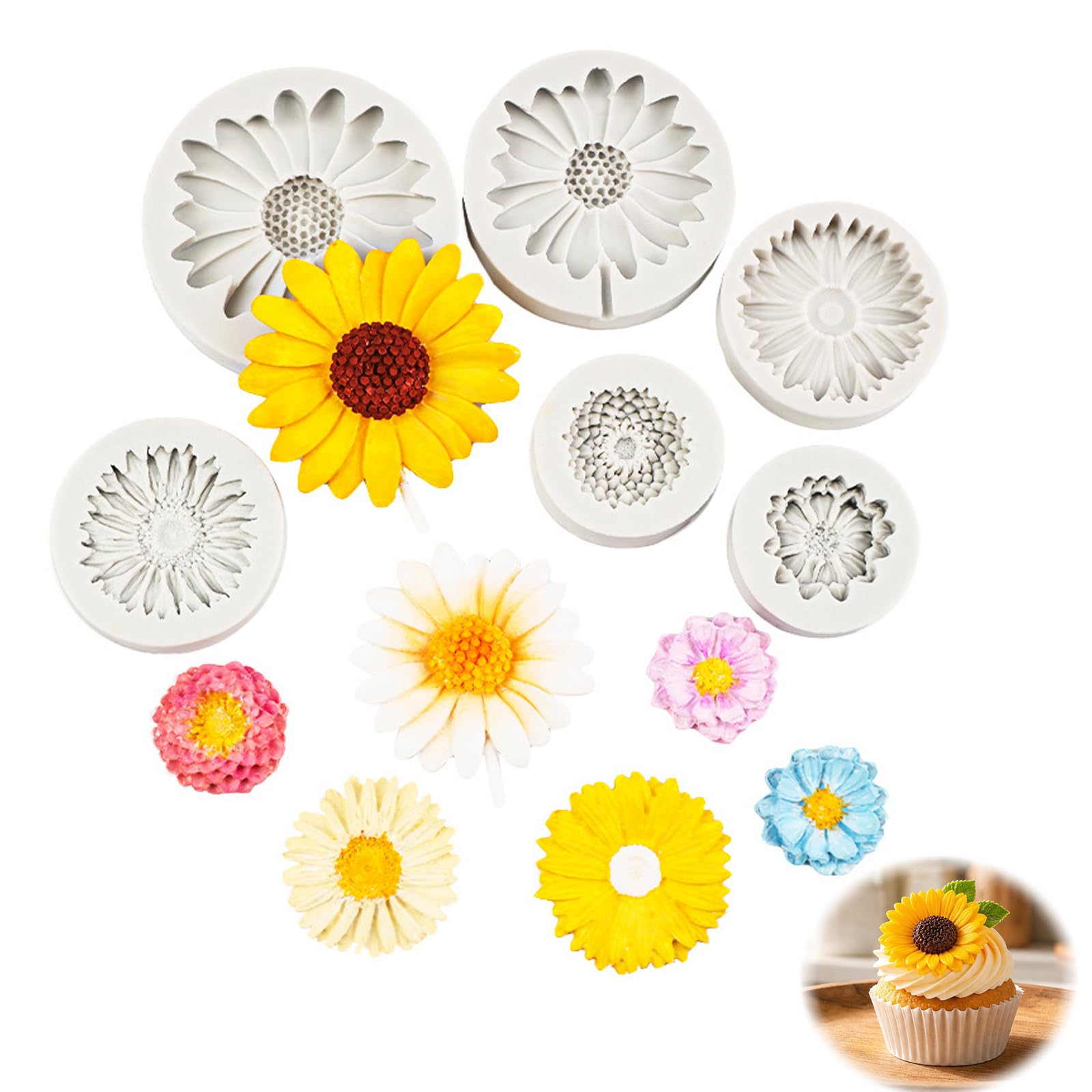 6 Pcs Silicone Flower Moulds for Clay Candle Making, Silicone Flower Mould Set, Reusable 3D Chrysanthemum and Rose Candle Moulds, Suitable for Cake Decorations and Candles Decorations