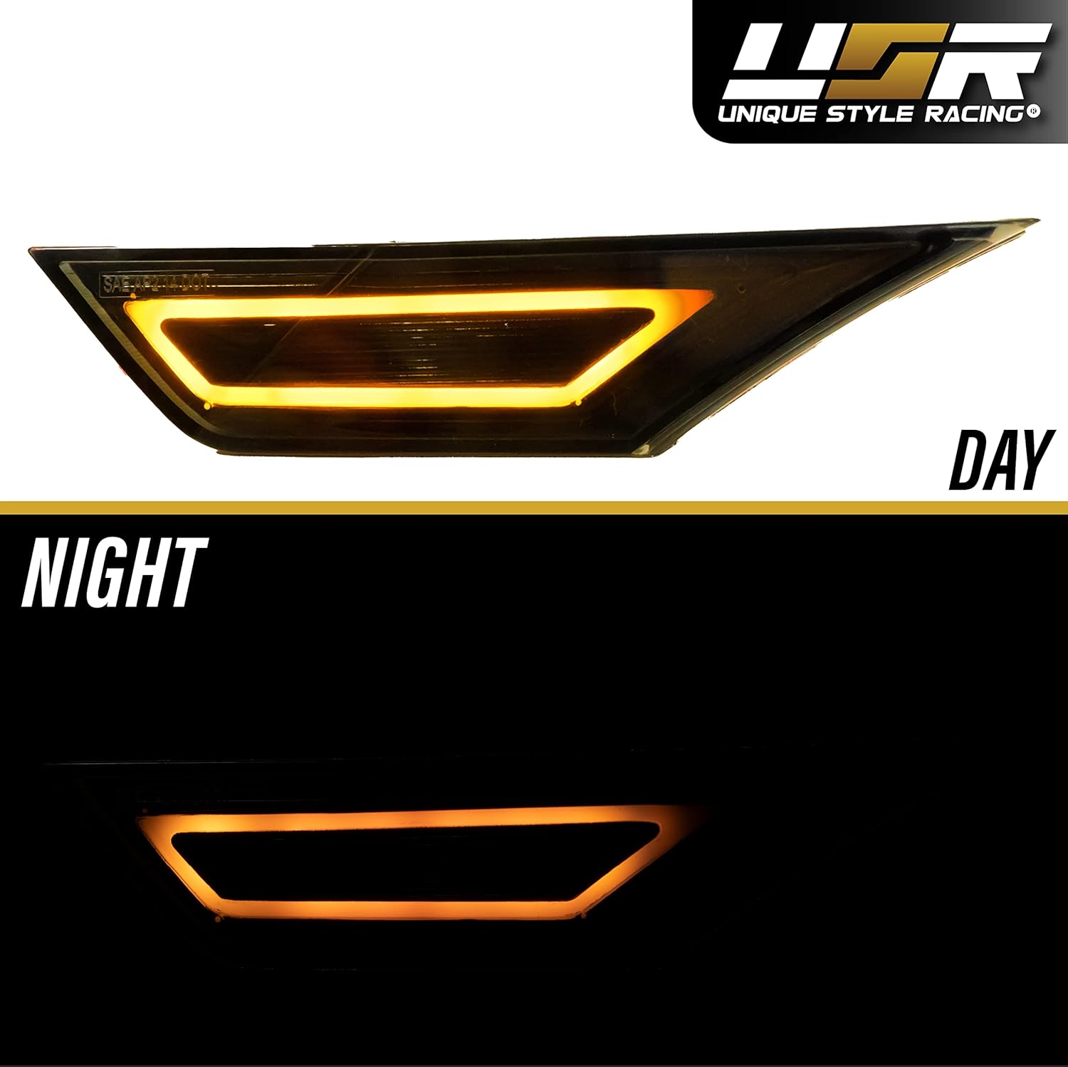 USR UNIQUE STYLE RACING DEPO 10th gen civic side markers-911 Carrera Style LEDLight Bar Smoke Front Bumper Lamp comp. with 2016-2021 Honda Civic Coupe Sedan Hatchback All Models(SmokedLens Amber LED)