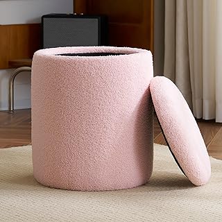YFO Round Ottoman with Removable Lid Upholstered, Multifunctional Vanity Chairs for Makeup, Soft Footrest Stool Ottoman Fo...