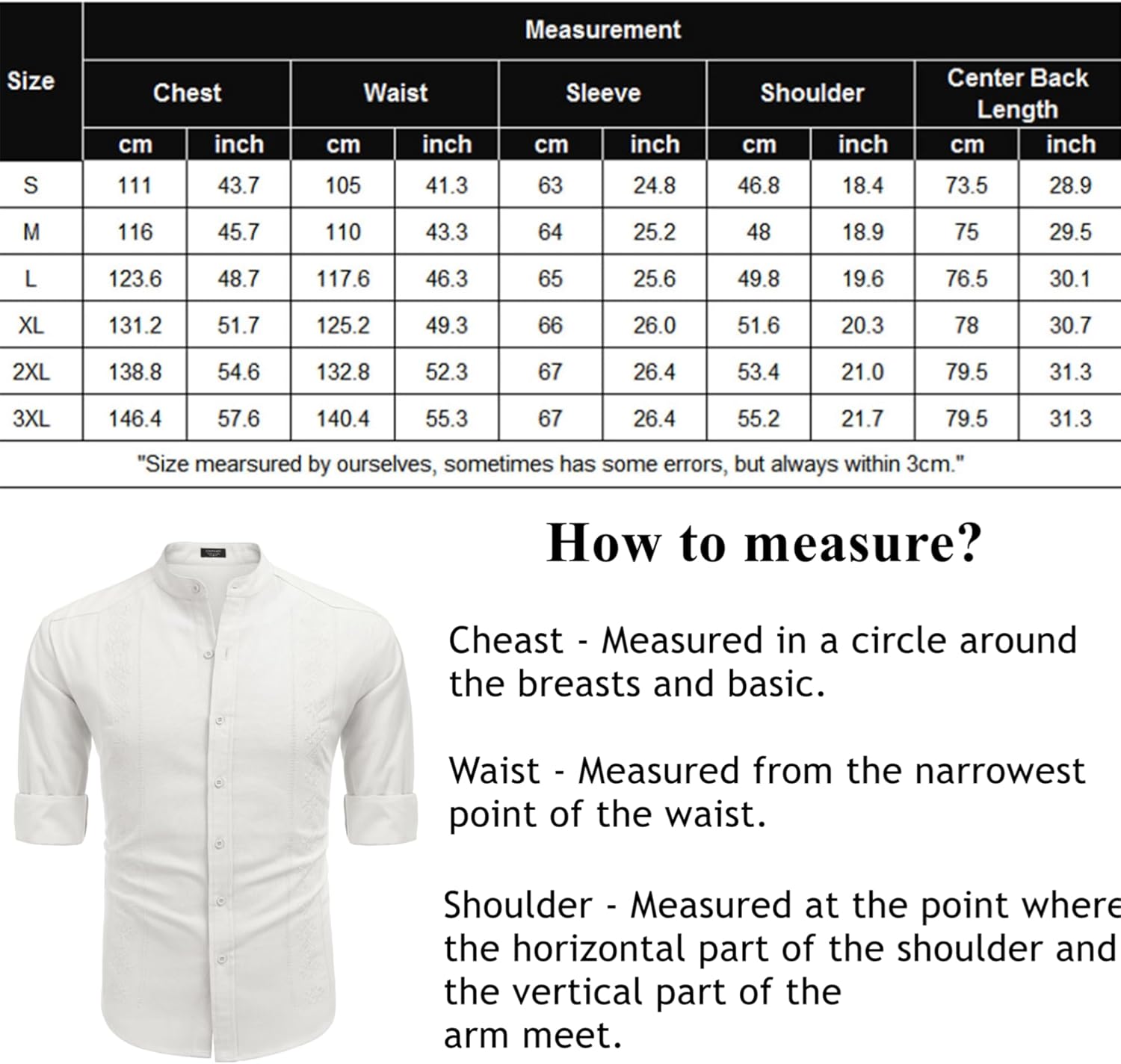 Vista 6 de COOFANDY Camisas casuales de lino para hombre, estilo guayabera cubano, camisa de playa de manga larga, sin cuello, con botones