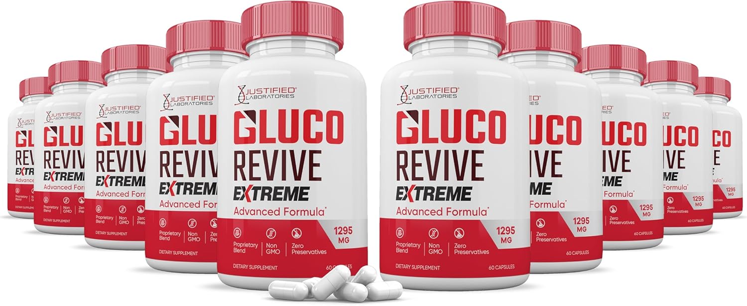 (2 Pack) Gluco Revive Extreme 1295MG Pills Glyco Support Advanced Formula Gluorevive Glycogen Support Formulated with Turmeric Berberine Resveratrol Garlic Bitter Melon Milk Thistle 120 Capsules