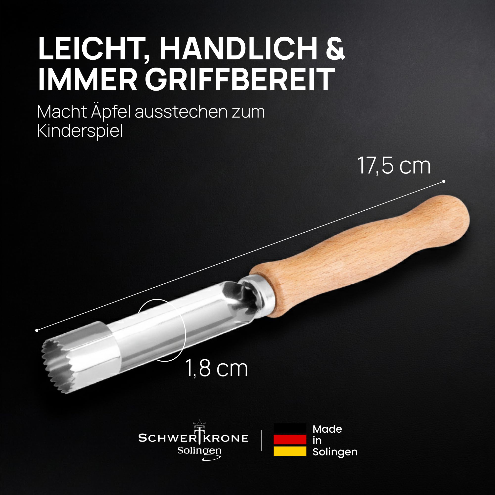 SCHWERTKRONE® Vide Pomme [MADE IN GERMANY] - Éplucheur de Pommes de Haute Qualité pour Enlever les Pépins - Vide Pomme Enleve Trognon - Evideur & Denoyauteur Pomme - Bois de Hêtre