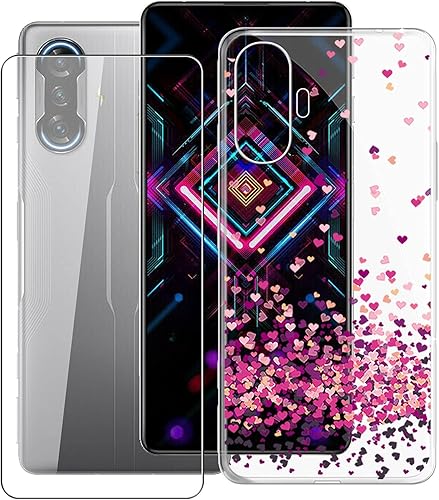 Funda de teléfono para Redmi K40 Gaming (6.67 pulgadas), con 1 película protectora de vidrio templado, carcasa de TPU suave transparente de KJYF