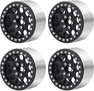 Que-T 2.2 inch Metal Beadlock Wheel Rims 4pcs Wheel Hubs for 1: 10 Scale Axial Wraith 90048 90018 RR10 RC Crawler Car (Matte Black)