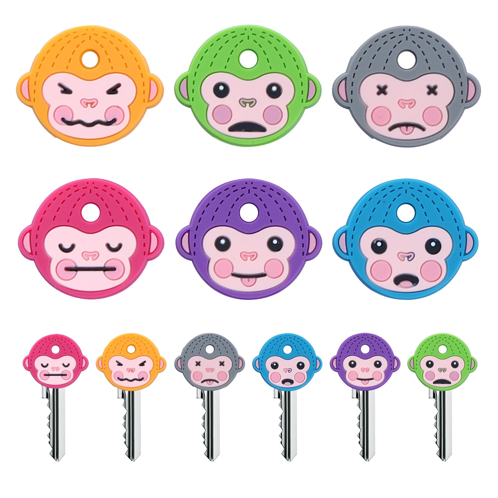 6 Pcs Key Caps Covers Cute Monkey Key Covers Fits Most Standard keys Made for Easy Identifying Door Keys,Random Color,Blue,Green,Purple Multicolor, Blue, Green, Or Purple, 3*2.5*0.5-image-24
