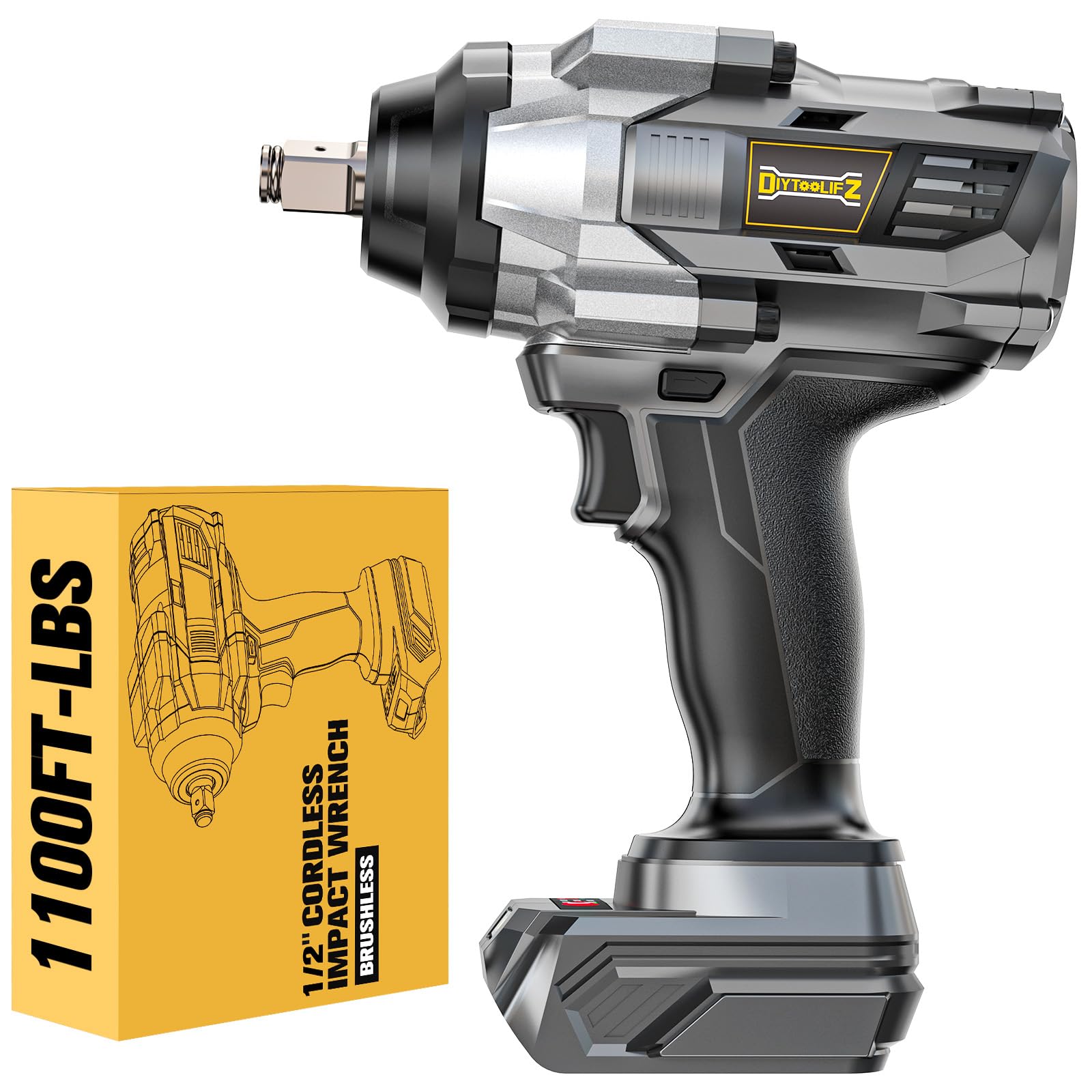 1/2" Cordless Impact Wrench 1110 Ft-lbs Compatible with DeWalt 20V Battery