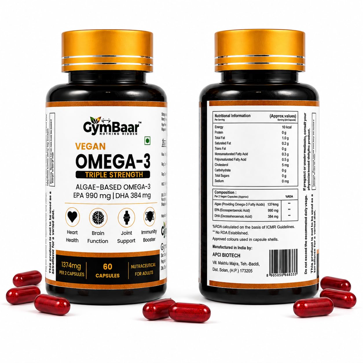 Vegan Omega-3 Capsules,1374mg per servings, 60 Capsules, Algae-Based, Plant-Based, for Heart, Brain and Joint Health Support-picture-15