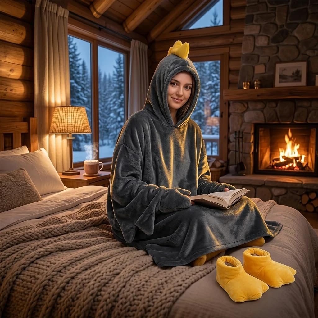 Tuta con cappuccio indossabile coperta d'oca, grande pigiama d'oca bianca con anatra indossabile coperta d'oca, pigiama anatra pigiama per bambini anatra oodie per casa lounge pigiami