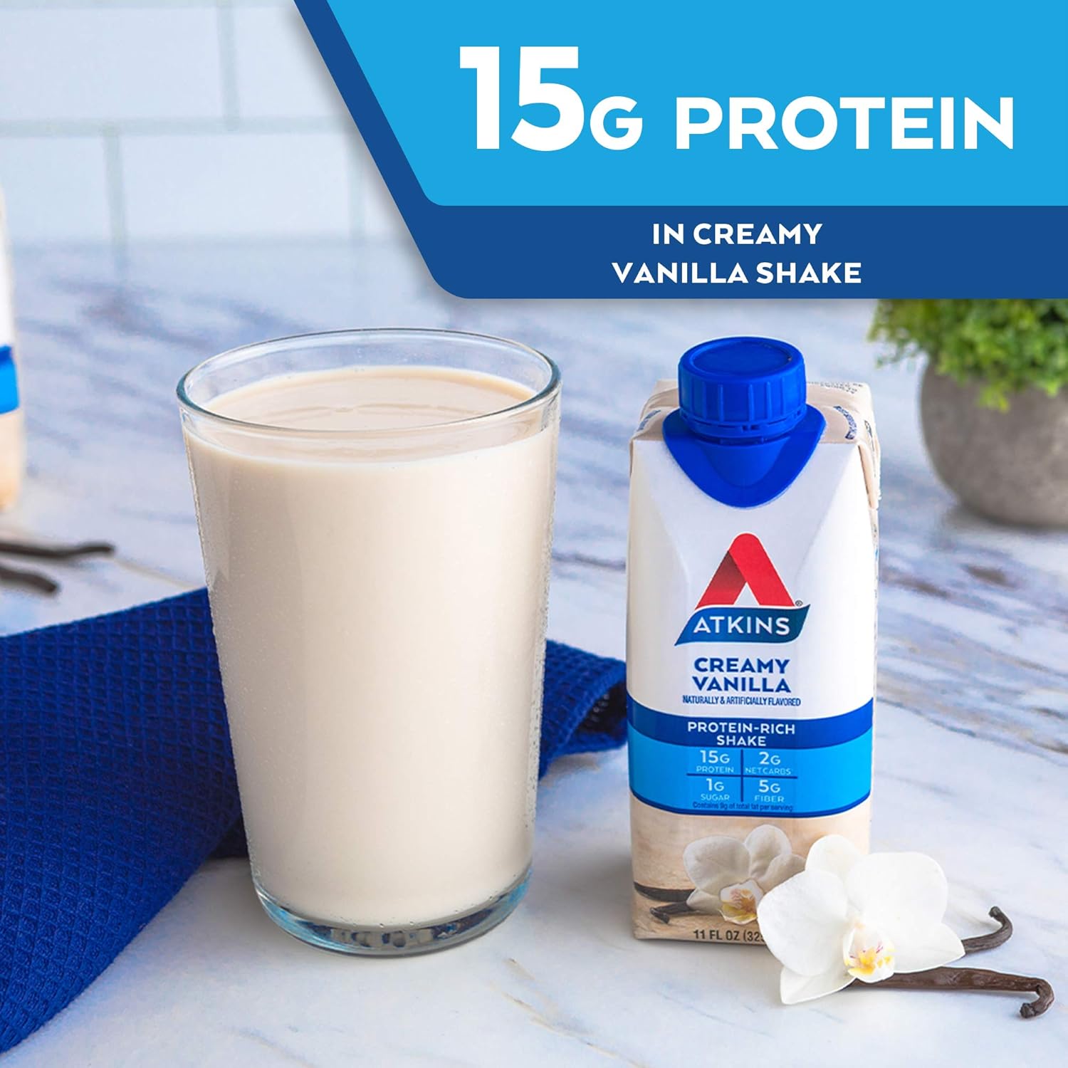 Atkins Creamy Protein-Rich Shake With High-Quality Protein Vanilla, 12 Count : Sports & Outdoors