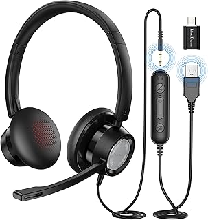 Link Dream USB Headset with Microphone, Headsets for PC Laptop with 3.5mm Jack, Wired Computer Headset with Noice Cancelling Mic for Call Center, Office, Skype, Zoom, Meeting, Online Class (Black)