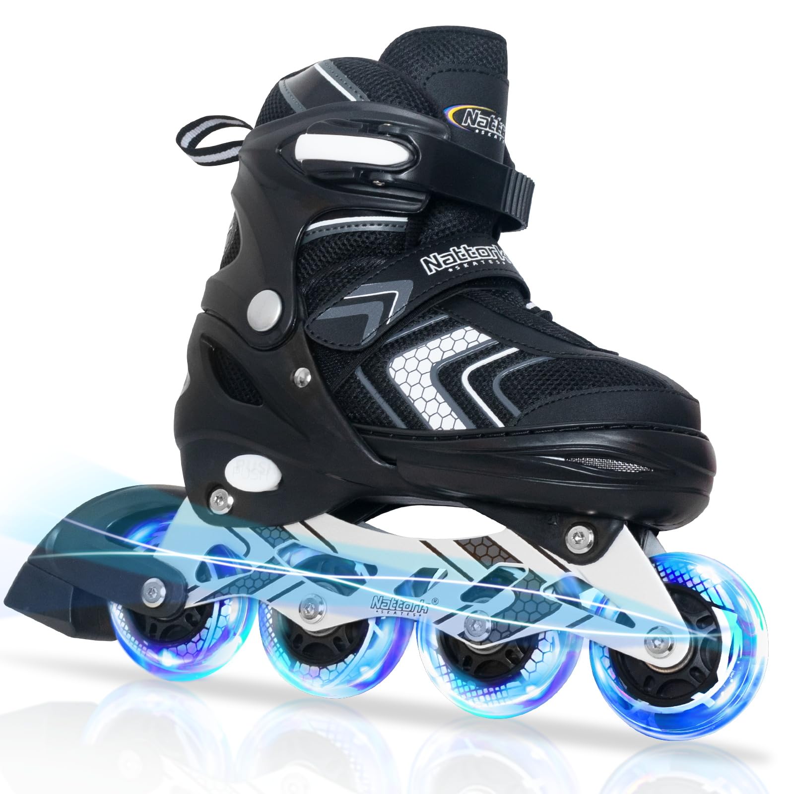 Nattork Adjustable Inline Skates for Girls and Boys with Full Light up Wheels, Beginner Roller Skates for Kids Youth Purple Pink Blue Black