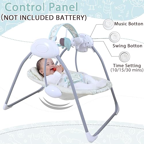 Miniatura 2 de Columpio de bebé para bebé, columpio para recién nacido con música, 5 niveles de velocidad, ajuste de tiempo, cojín suave, columpio plegable para