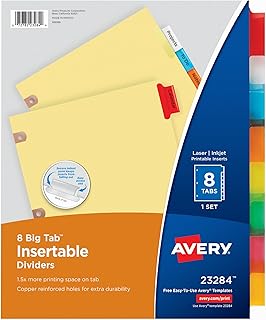 Avery Divisórias inseríveis Big Tab, papel polido, 8 abas multicoloridas, 1 conjunto (23284)