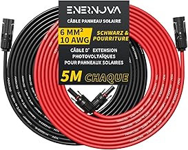 Câble Solaire 4mm²/6mm², Câble Panneau Solaire 1/2/3/5/8/10/12/15/18/20M, IP67 Câble Solaire, Câble d'extension de Câble Solaire avec Connecteurs Mâles et Femelles pour Panneau Solaire(6mm² 5M)