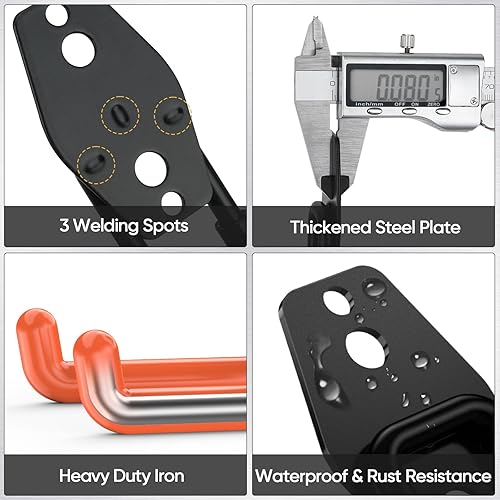 Miniatura 2 de TICONN Paquete de 12 ganchos de garaje resistentes, ganchos de almacenamiento de pared de acero, organizador de montaje en pared para escaleras,