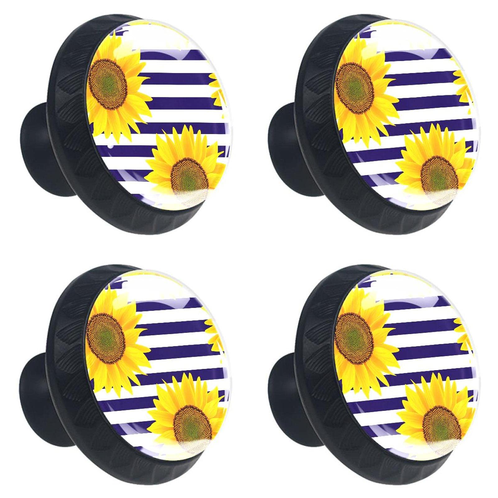 Lot de 4 poignées de porte de placard tournesol jaune et bleu foncé