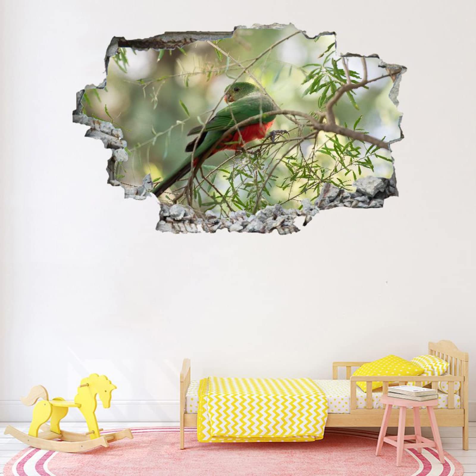Ramo Di Un Albero Adesivi Murali Rotti 3D Uccello Carta Da Parati Arte Foresta Nursery Camera Da Letto Per Bambini Soggiorno Sfondo Adesivo Rimovibile Vinile Decorazione Per La Casa 75x113cm