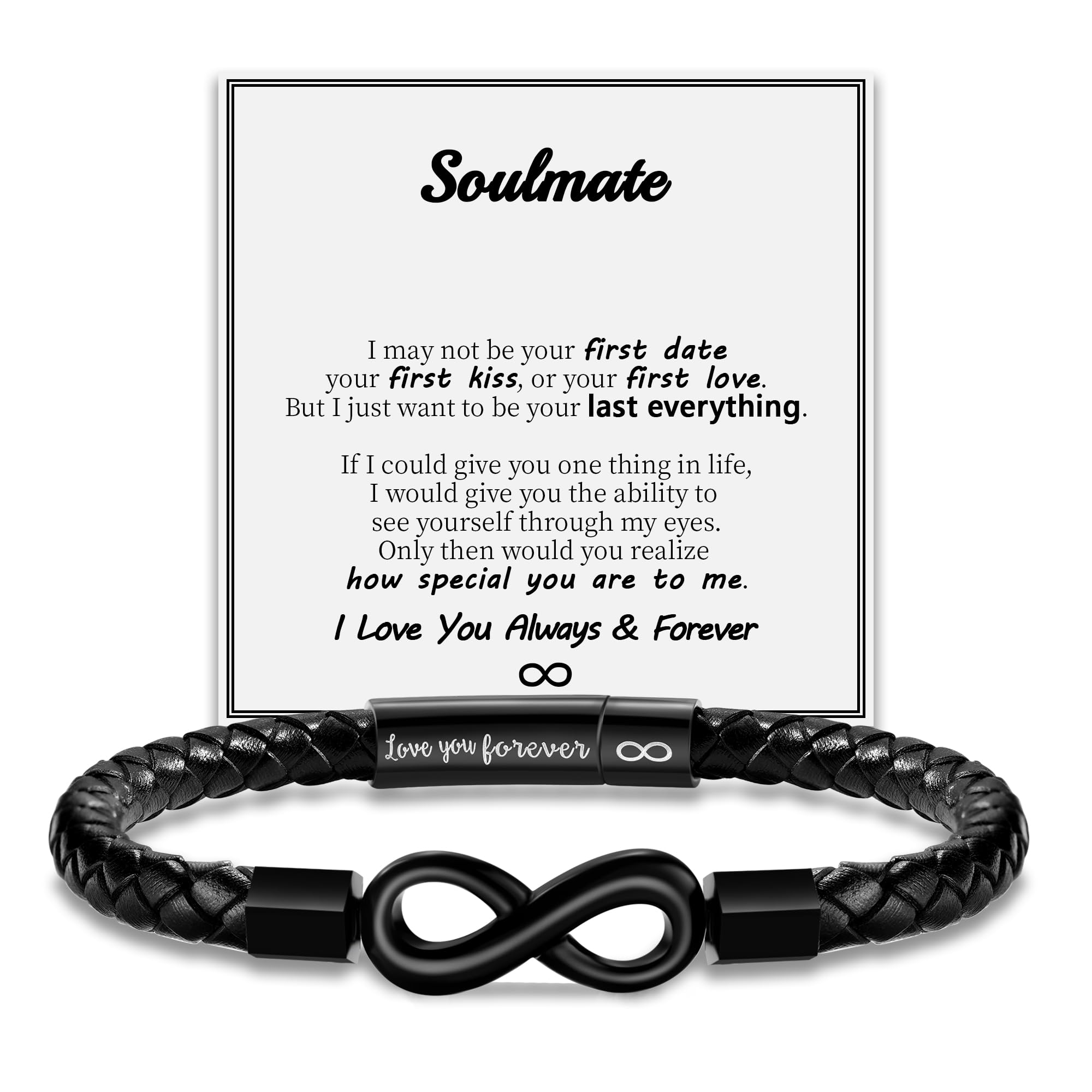 Leather Bracelet Gifts for Men, To My Son Bracelet Fathers Day Bracelet Gifts Dad Grandpa Love You Forever Engraved Birthday Valentines Graduation Gift Infinity Knot Jewelry