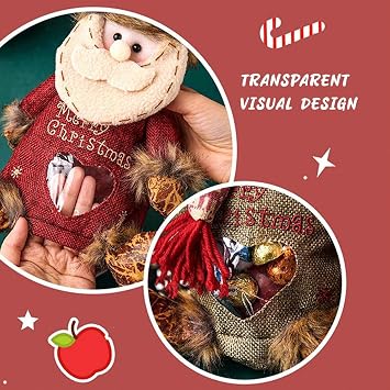 Christmas Doll Gift Bags Zipper Design - Small Fabric Gift Bags (6pcs)
