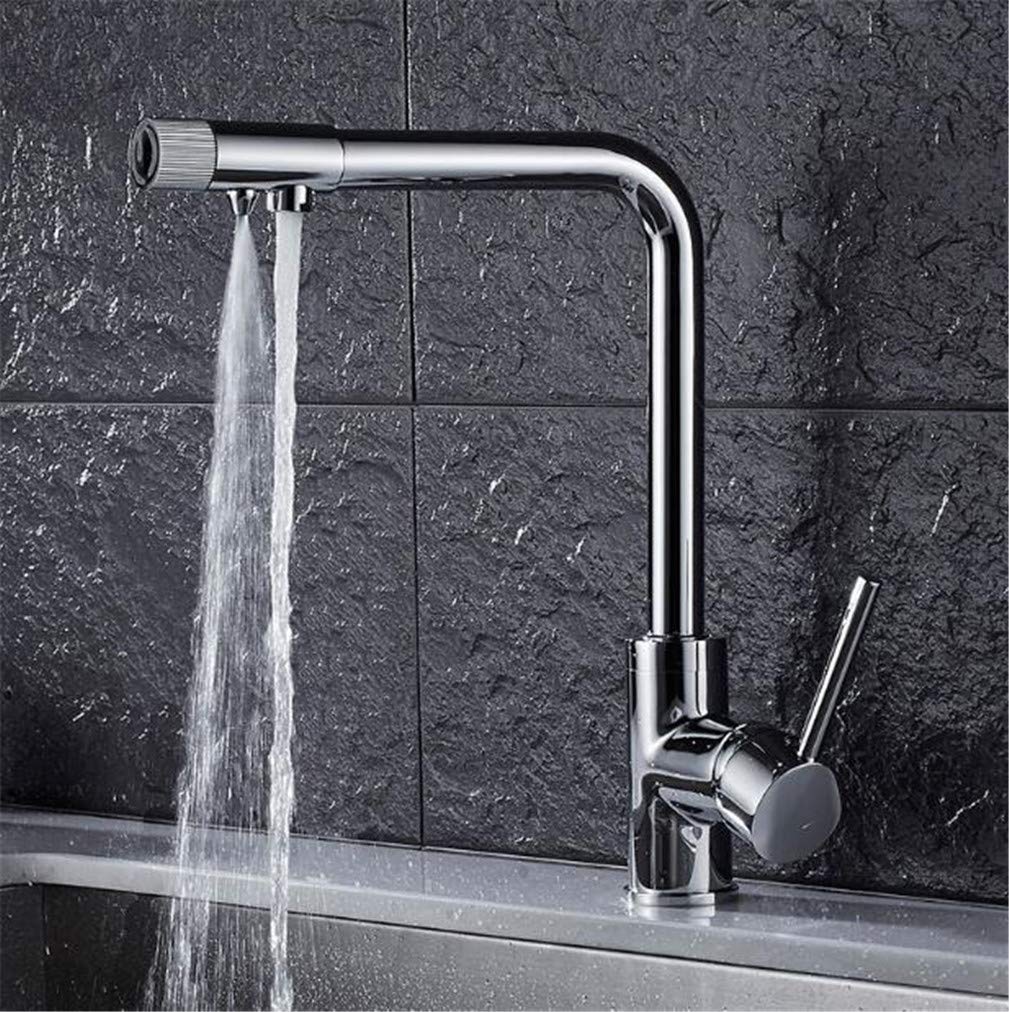 Wdsopk Chrome Kitchen Faucets Kitchen Sink Water Faucet 360 Rotate Swivel Faucet Mixer Single Holder Single Hole 3 Way Mixer Tap Drinking Water Filter Faucets,Golden ( A)