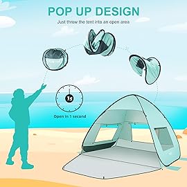 TOBTOS UPF 50+ Easy Pop Up Beach Tent 3-4 Person Sun Shelter Instant Automatic Beach Shade, Portable Sunshade with Extendable Floor (Mint Green)