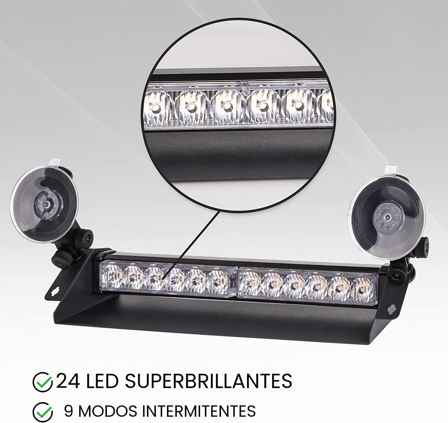 Pack 2 Luces LED Estroboscópicas Ámbar 24 LED 13,7” 12 Modos 2 En 1 Luz Emergencia Parabrisas Ventosa IP65 para Conductores, Grúas, Rescate, Coche y Camión 12-24V