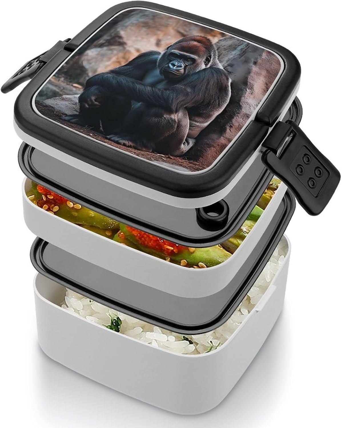 Wild Animal Gorilla Monkey Bento Box with Spoon 2 Layer Food Container Cute Lunch Box for Travel Dining Work