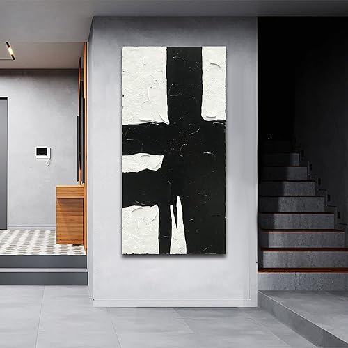Miniatura 3 de NANKAI Pinturas artísticas abstractas en blanco y negro arte de pared vertical para sala de estar contemporánea, arte de pared minimalista grande de