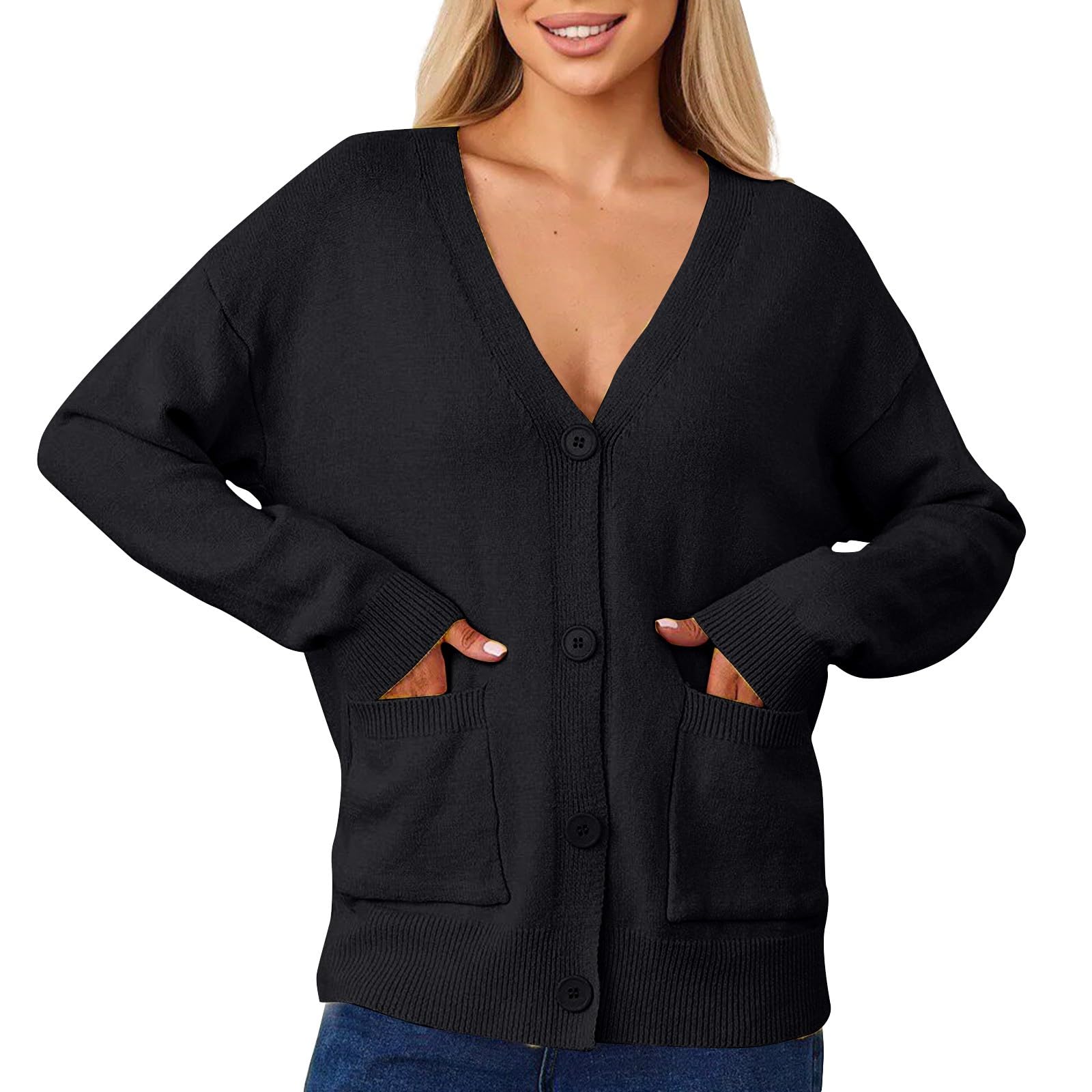 FUPODD Strickjacke Damen Kurz Feinstrick Strickjacken Für Damen Winter Warm