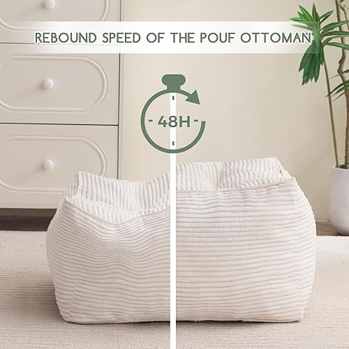 Miniatura 4 de HIGOGOGO Puf Otomano Cuadrado Relleno, Pufs de Pana con Relleno de Trozos de Espuma, Puf Peludo y Esponjoso Taburete Reposapiés Otomano de