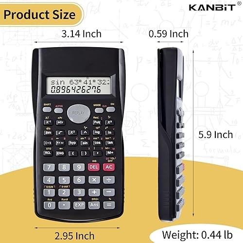Miniatura 5 de Calculadora científica, paquete de 2, pantalla transparente de 2 líneas, 240 funciones, calculadora básica AAA funciona con pilas para fracción de
