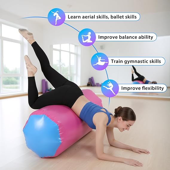 Air Roller Gymnastics Barrel, Inflatable Tumbling Roller Air Mat with Air Pump, Back Handspring Training Air Tumbler Octagon Barrel for Home Use, Gym Training, Yoga Balance Exercise, Cheerleading
