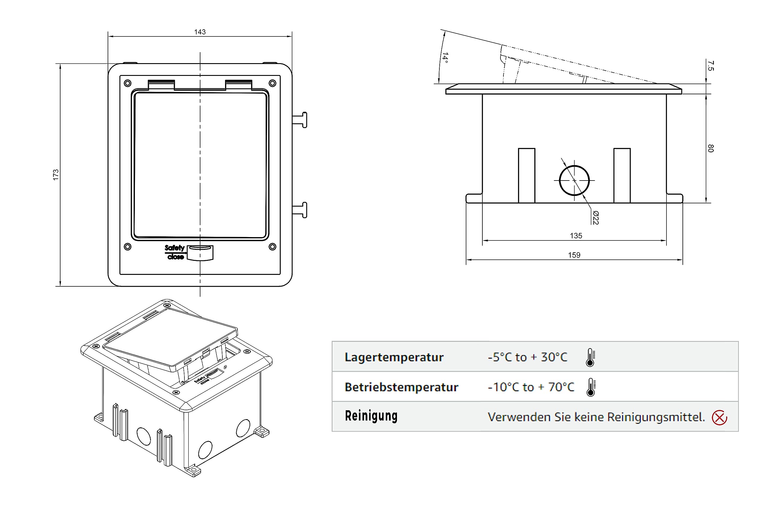 Bodeneinbausteckdose,1 Stecker und 1 USB-Anschluss eingebaut, mit Indikator-Design, quadratische Edelstahlplatte, IP65 Wasser- und staubdicht, IK10 Schlagfestigkeit