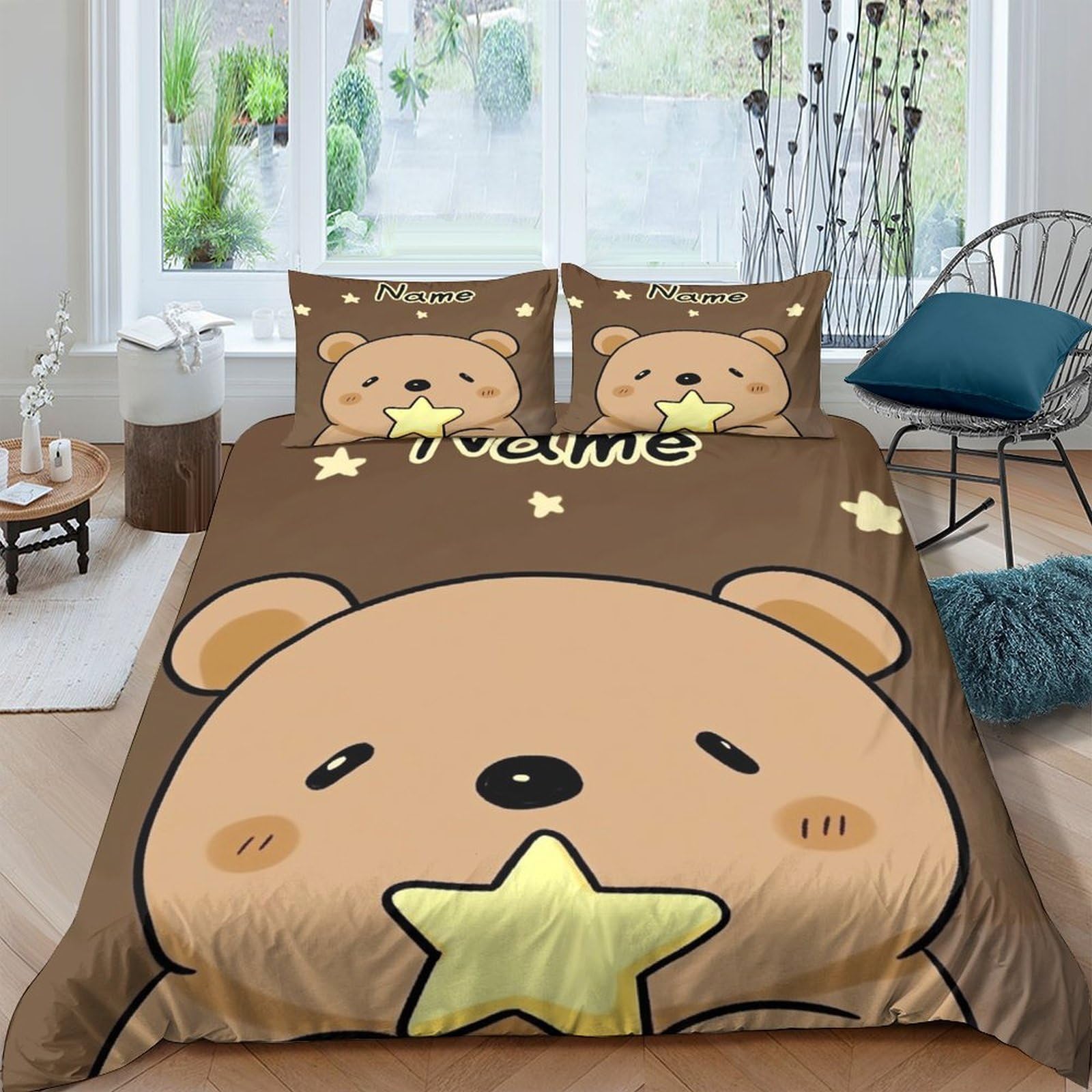 Ctjqhvkz Style-7 3D Printed Cute Bear Fitted Sheet Microfiber Soft Brown Cartoon Star Mattress Cover For Bedroom Dorm Decoration Single（135X200cm）