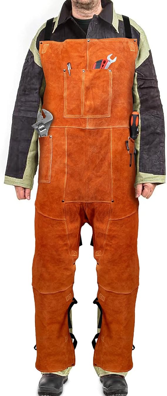 BEETRO Welding Apron Split Leg for Men 3 Pockets Cowhide Leather Heat