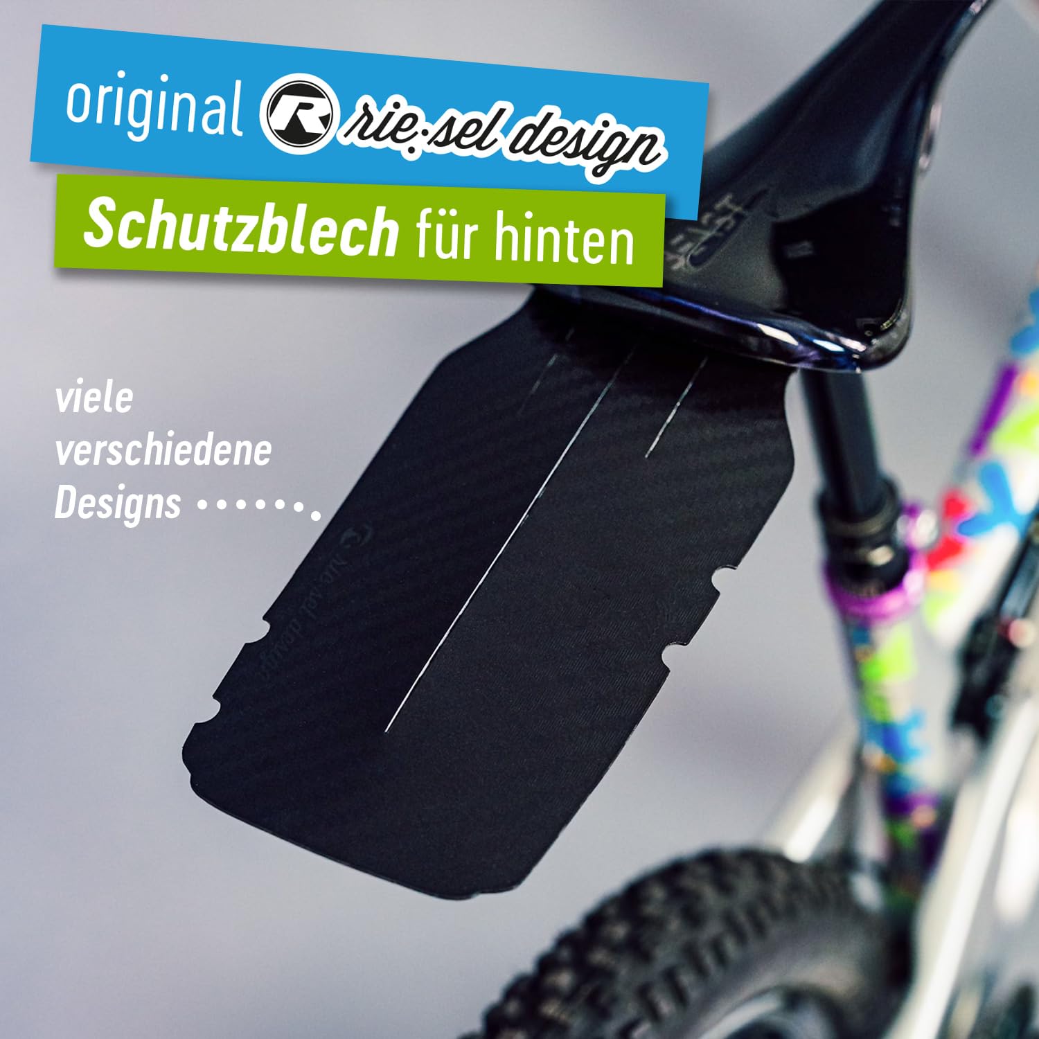 Riesel Design - Large Rear Saddle Mudguard - Carbon - for Road, Fixie, MTB, Cyclocross and Gravel Bikes - Easy Installation, No Tools Required