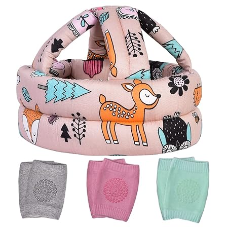TORASO Baby Head Protector & Baby Knee Pads for Crawling,Infant Safety Helmet & Walking Baby Helmet?for Age 6-36 Months, Pink Forest(A)