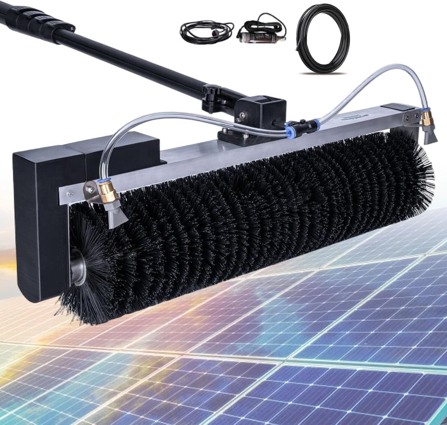 JYBNBBE Adjustable Solar Panel Cleaning Brush with 3.5m Pole - Automatic Window Cleaner with Power Converter for Efficient Maintenance and Easy Reach,3.5M(11.5ft)