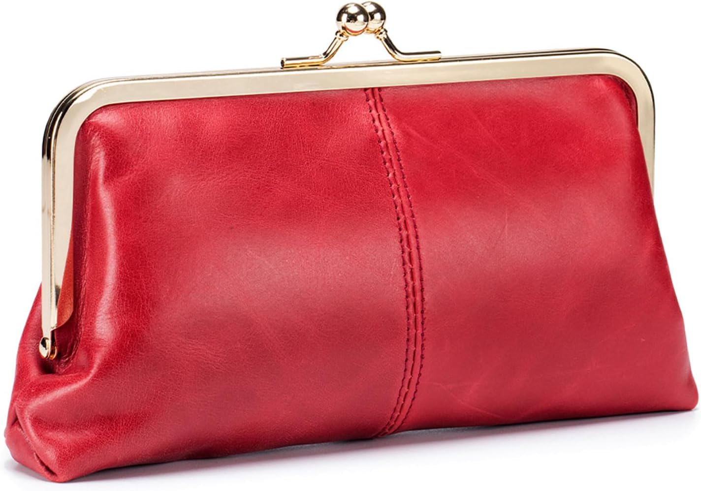 Vintage Large Genuine Leather Wallet for Women- Stylish Kiss-Lock Design(Bright Pink)