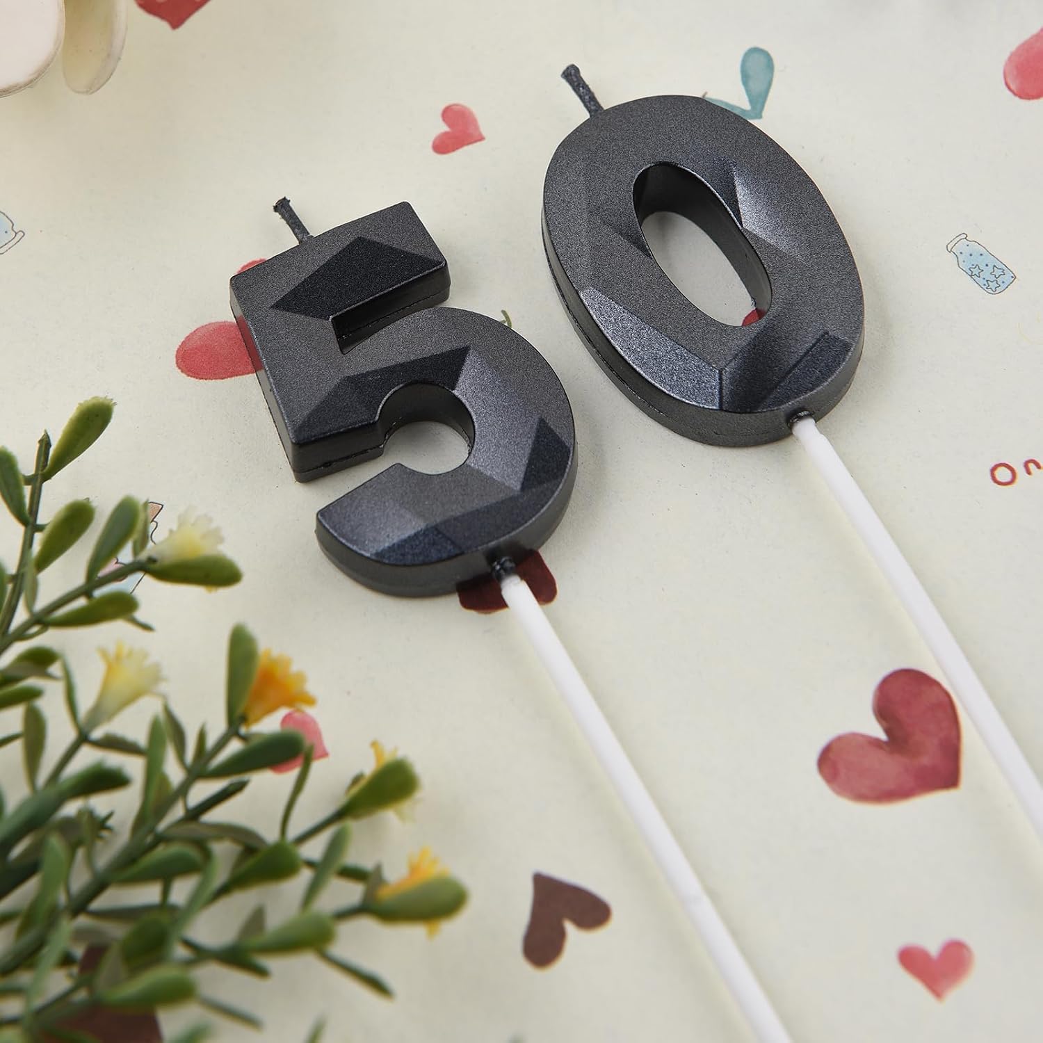 2 Inch Black 50 Birthday Candles,50th Birthday Decorations for Men Women